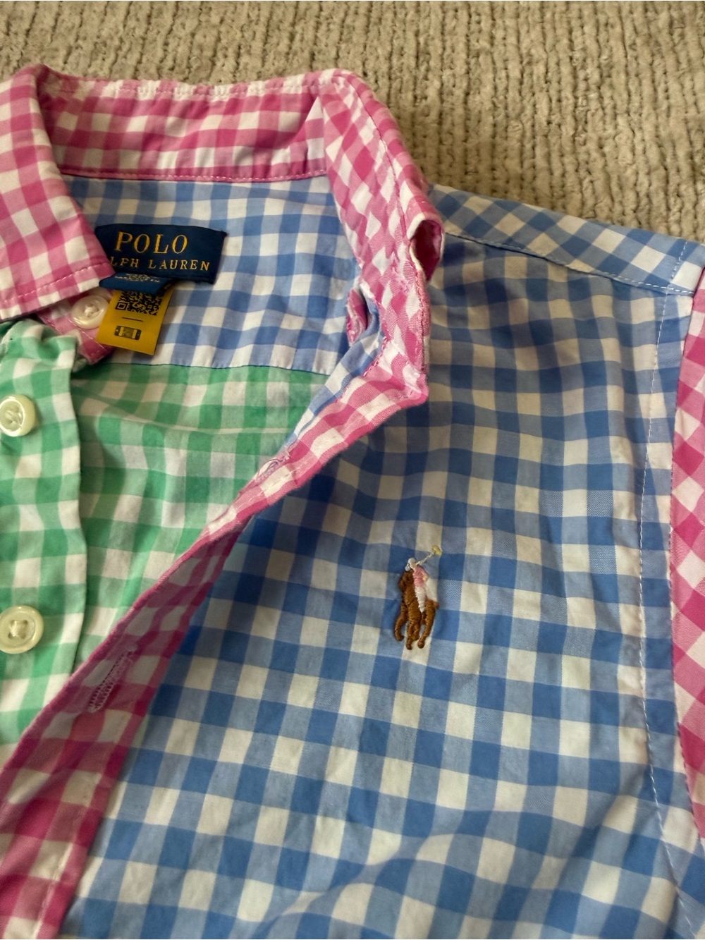 Polo Ralph Lauren Girls Colorblock Gingham Shirt Dress Size 8 - Picture 3 of 6